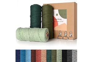 HanCheng 60m x 3mm Colourful Macrame Cord Gradient Colour 3-piece Set,Coloured Macrame Kit with 3 Keyrings—Gradient Green:Dark Green,Olive Green,Light Green