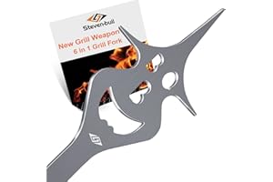 ‎STEVEN-BULL S 6 in 1 Grill Zubehör-35cm Fleischgabel, Eingebaute Grillbesteck-Set-Funktio, Holzkohlegrill und Gasgrill Zubehör, Küchenhelfer,Multifunktion Grillbesteck, Grillzubehör Männer Geschenk