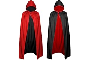 DDFF Mantello Vampiro Reversibile Nero Rosso con Cappuccio, Mantello Lungo Unisex Adulto per Halloween, Cosplay e Carnevale, Perfetto per Feste a Tema e Travestimenti