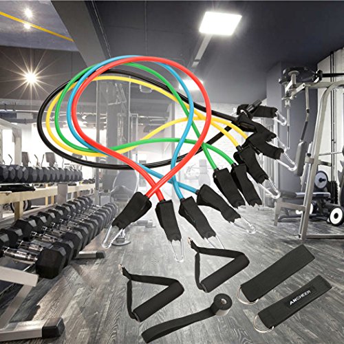 Ancheer Premium Fitness Widerstandsband, Resistance Bands Set 11tlg, Widerstandsbänder aus Latex+Griffe, Hochleistung Elastische Fitness-Übung Ausdehnungs-Röhren Fitnessbänder – Geeignet für Männer & Frauen – Beste Hochfestigkeit Latex Schlauchband Perfekt für Yoga Pilates Fitness Krafttraining - 5