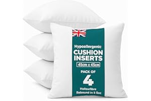 C Stores Cushion Inserts 45cm x 45cm (Pack of 4) for Indoor/Outdoor Sofas and Beds, Square Cushion Pads Fillers, Cushion Inners, Anti-Allergy Cushion Supportive Bounce Back Comfort, 18 x 18 Inch