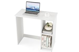 COSTWAY Scrivania per Computer in Legno con 2 Ripiani per Ambienti Piccoli, Scrivania Moderna e Salvaspazio da Casa e Ufficio, 80 x 40 x 74 cm (Bianco)