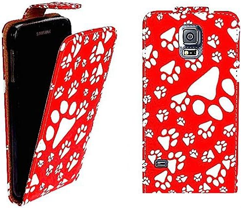 Baba Essentials 4u® Exclusive Animal Dog Cat Paw Foot Print Pu Leather Flip Case Cover For Samsung Galaxy S5 Mini - Red