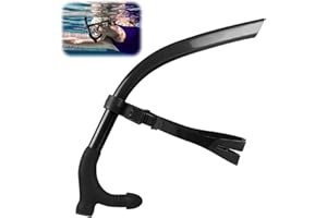 GEU Swim Snorkel for Lap Swimming Dive Snorkel for Training Snorkeling Gear for Adult Junior Swimmer in Pool and Open Water Snorkelling Equipment Center Mount Mouthpiece Silicone Black