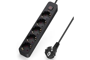 Listwa zasilająca Aigostar, przedłużacz 5-gniazdkowy z wyłącznikiem, przewód 3 m, czarny