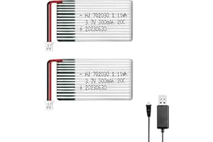 HAWK'S WORK 2 Pezzi di Batteria Lipo da 3.7 V, 300 mAh Batteria Ricaricabile ai Polimeri di Litio per Aereo RC Elicottero Drone Tutti i Modelli e Giocattoli (PH1.25 Connettore)
