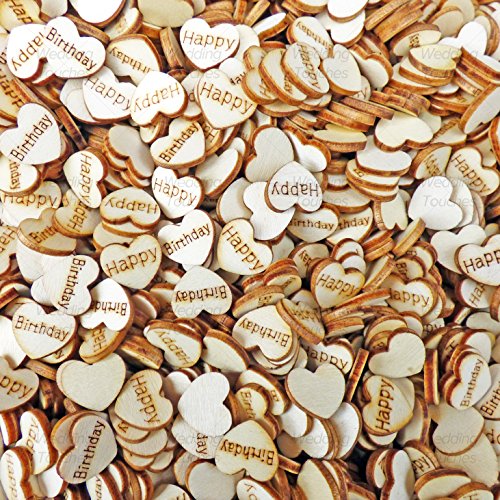 Streudeko Herzen, mit Gravur "Happy" und "Birthday", Holz, 15 mm, holz, beige, 15 mm