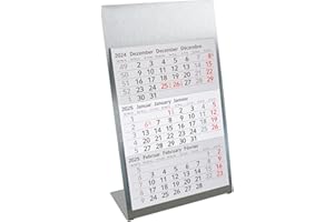 Timr Calendrier de table Timr en acier inoxydable à poser I pour 2 ans 2026/2027 I Bloc calendrier 3 mois magnétique I multilingue D/GB/F I Argent mat petit I tr093