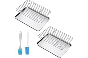 Corsehild Baking Tray with Rack Set [2 Sheet + 2 Rack], Stainless Steel Baking Sheet Checkered Cookie Sheet Pans Toaster Oven Tray with Cooling Rack - Non Toxic, Dishwasher Safe (10 x 8 x 1 inch)