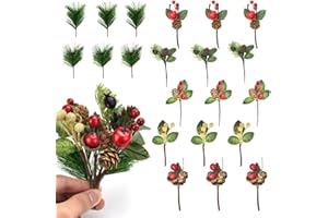 BUZIFU 21Pcs Weihnachtsbeeren Picks künstliche Tannenzapfen Weihnachtsdekoration Aussen Weihnachtsbeeren Picks Künstliche Tannenzweige mit Tannenzapfen Weihnachtsblumen-Arrangement Adventkranz, 7 Stile