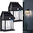 WIDEWINGS Solar Wall Lights Outdoor,Wireless Dusk To Dawn Porch Lights Fixture,Solar Wall Lantern With 3 Modes&Motion Sensor,Waterproof Exterior Lighting With Clear Panel For Entryway (2 Pack-Black)