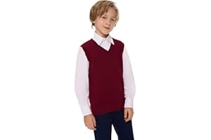 SMILING PINKER Boys Girls Vest V-Neck School Uniform Sleeveless Knitted Top Cotton Jumper