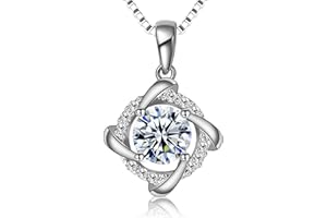 FEIKFEIZ Naszyjnik damski z moissanitem, zawieszka ze srebra 925, moissanit diament 1CT, hodowany w laboratorium, srebro 925 pokryte 18K białym złotem, biżuteria z zawieszką, dołączone opakowanie prezentowe.