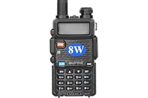 SQUADO BAOFENG UV-5R, Walkie Talkie, Radio Ricetrasmittente Dual Band 8W, VHF 144-146MHz e UHF 430-440MHz, Display LCD, Nero