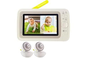 moonybaby Cámara Vigilancia Bebe, Split 60-2 Vigilabebés - Intercomunicador Bebe, Visión Nocturna Gran Angular, Pantalla Dividida, 2,4 GHz,Sensor de Temperatura, VOX- 2 Cámaras