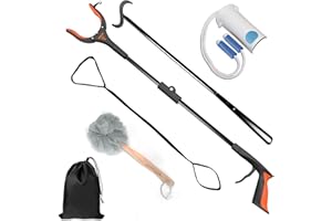 Kekoy 7 In 1 Hip Kit, Knee Back Surgery Hip Replacement Recovery Kit With 32" Grabber Reacher Tool,Sock Aid Device for Seniors,Shoe Horn Long Handle & Dressing Stick,Leg Lifter,Bath Sponge,Storage Bag