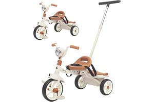 Twinly Triciclo evolutivo bambino pieghevole per bambini 1-5 anni - Triciclo per bambini leggero e compatto - Manubrio con luce e suono, cestino e barra di spinta regolabile Carly (bianco)
