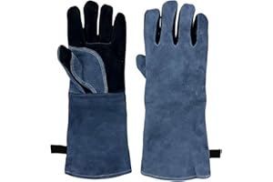 Guantes de Barbacoa de Cuero, Resistentes al Calor, Guantes de Barbacoa de Cuero Ignífugo, para Ignífugos, Soldadura, Chimenea, Horno, Cocina, Estufa, Estante de Olla