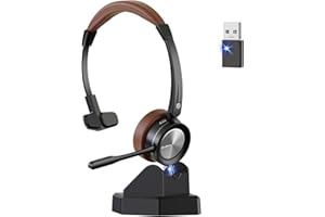 Beebang Bluetooth Headset, Mono Wireless Headset with Microphone and Noise Reduction & USB Dongle, Wireless with Microphone Mute for Computer/Meeting/Call Centre/Office
