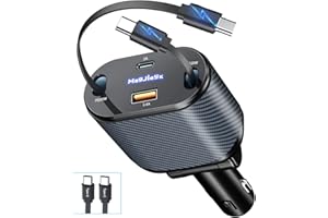 MAGJIEYX Einziehbares Auto Ladegerät, 4 in 1 Handy Autoladegerät Zigarettenanzünder mit 2 Typ-C-Kabel und USB-A/C-Anschluss,80W Schnellladegerät für iPhone16/15/14/13 Pro Max Plus,Galaxy, Autozubehör