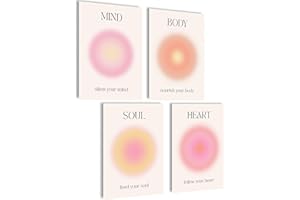 mojoliving Aura Poster Aesthetic Room Decor (Set Aura Mind Body Soul Heart, Lot de 4 posters A4 (21 x 30 cm), sans cadre