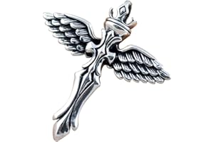 FORFOX Vintage 925 Sterling Silver Cross Angel Wings Pendant for Men Boys