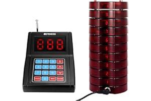 ‎RETEKESS Retekess TD165 Pagery w Restauracji, Buzzer Pagera, 999 Kanały, Dalki Zasięg 300m 10 Podstawki Akumulatorów Pager, 3 Tryby Połączeń, Restauracja, Kawiarnie, Fabryka, Klinika