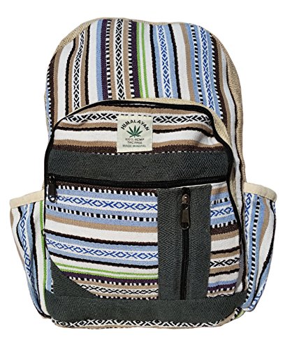 Handgemachter Rucksack   Daypack   Backpack aus nat  rlichem Hanf mit Laptop-Tasche - UNISEX - MADE IN NEPAL  Blue Stripes 