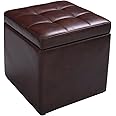 COSTWAY Faux Leather Ottoman, Pouffe Storage Toy Box with Hinge Top | Padded Foot Stool, Cube Bench Seater for Living Room, Bedroom & Office, 150Kg Capacity (Brown)
