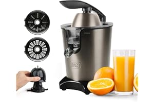 BLACK+DECKER - Presse-Agrumes à Levier 350W | Moteur AC Pro | 2 Cônes | Corps Inox | Réservoir 0,65L/Versement Continu | Anti-Goutte | Filtre Pulpe | Pièces Lavables Lave-Vaisselle | Sans BPA