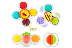 PROACC Suction Cup Spinner Toys, Baby Bath Toys with Suction Cup Silicone Flipping Board, Baby Sensory Spinner Toy Release Anxiety Travel Toys, for Toddler Boy Girl (Yellow-Girl)