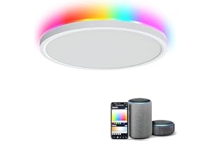 COLBOR Lámpara LED Techo, 24W Plafon RGB Dimmable con Control Remoto APP Wifi 3000~6500K Compatible con Alexa y Google para Dormitorio Salon Cocina Baño Habitación, Lámpara-LED-Techo-Plafon (Blanco)