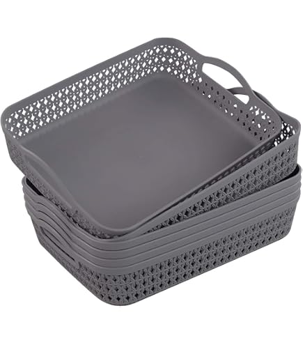 Cadine 6 Ceste Portaoggetti In Rattan Grigio - Plastica Effetto Vimini, 25x19x10 Cm - 2