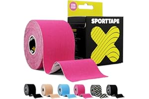 SPORTTAPE Bardzo klejąca taśma kinezjologiczna, 5 cm x 5 m – różowa, hipoalergiczna, wodoodporna taśma sportowa, fizjoterapeutyczna taśma sportowa w przypadku urazów mięśni, wsparcie | niecięta