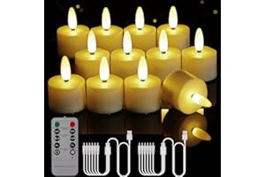 BOWKA Candele Ricaricabili Lumini Con Timer Telecomando, 12 pz Impermeabile Dimmerabile Senza Fiamma Tremolante Candele LED per Festa di Natale Matrimonio (3D Bianco Caldo) (Bianco Caldo 3D)