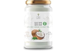 CIBO QUALITY FOODS Family Foods Organic Extra Virgin Surowy olej kokosowy (tłoczony na zimno), szklany słoik 500 g, do gotowania, pieczenia, nawilżacza skóry i odżywki do włosów