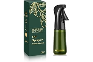 hoforife 180ml/6oz Glass Olive Oil Sprayer Bottle for Cooking, Oil Mister Spray Dispenser Bottles with Portion Control for Kitchen (Green Bottle, Light Blockage)