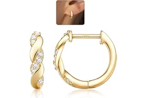 LOLIAS Pendientes Aro Oro 14 Quilates para Mujer Plata Ley 925 Pendientes Oro Gruesos Hipoalergénicos Forma U AAA + CZ Pendientes Aro Huggie Pequeños Pendientes Oro/Plata para Mujer