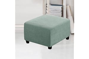 Kisbeibi Ottoman Schonbezug Cover, Elastisch Fußhocker Husse Waschbar Quadratisch Sofa Fußbank Abdeckung Möbel Beschützer (Grün, 27-32 Zollx27-32 Zollx17-18 Zoll)