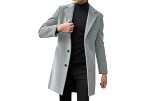 CARGIS Men's Plain Lapel Single-breasted Fashion Trench Coat Coat Overcoat,Mens Trench Coa