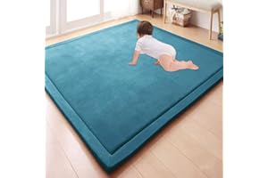 GGoty, Grande tappeto da gioco per bambini in velluto di corallo, spesso e antiscivolo, ideale per far gattonare i bambini e per fare yoga, per studio, cucina, nursery (120 x 120 x 2 cm, blu)