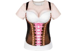 COSAVOROCK Kvinnors Dirndl Klänning Bavarian Oktoberfest Kostym T-shirts