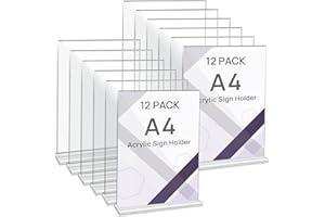 JEFURE 12 Stück Tischaufsteller A4, T-Ständer Klar Acryl Aufsteller, Doppelseitiger Preisschilder Flyer Aufsteller, Menükartenhalter für Hochzeit, Restaurant, Büro, Cafe