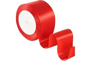 JJSHUND Geschenkband Rot, 5 cm x 22 m Satinband Rot Geschenkband Breit Dekoband Schleifenband für Weihnachten Hochzeit Valentinstag Geschenkverpackung Bastelarbeiten