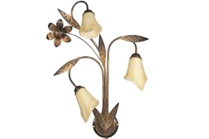 ONLI 4230/Ap3 Applique 3 luci in Metallo Marrone spennellato Oro e vetri Ambra