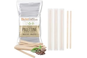 MARKETCAFFE 1000 Palette caffè monouso confezionate singolarmente, palettine in legno biodegradabili, compostabili e resistenti al calore, per Girare Zucchero Bevande e Caffe nei Bicchierini