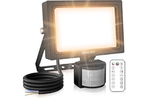 ‎MEIKEE MEIKEE 25W LED Strahler mit Bewegungsmelder Fernbedienung 2700K Warmweiß 2100LM Außenstrahler LED Fluter IP66 Wasserdicht Scheinwerfer Außenleuchte Wandleuchte für Garten Garage Sportplatz