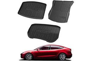 Arcoche Tappetini per Bagagliaio Posteriore + Anteriore per Tesla Model 3 2025-2024 Highland, 3 Pezzi Tappetini per Bagagliaio per Tutte Le Stagioni per Tesla Model 3 Highland Accessori