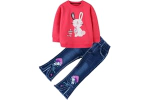 Peacolate Ensembles Fille, vêtements pour Filles 2 pièces Pull thermique à manches longues et jeans et pantalons brodés automne hiver