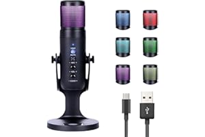 MOCOLI Micrófono USB, RGB PC Gaming Micrófono de Condensador Calidad de Estudio para PS4 Mac LED Color Atmósfera Luz Micrófono con Cable de Carga para Streaming Grabación Podcasting Broadcasting Gaming Live